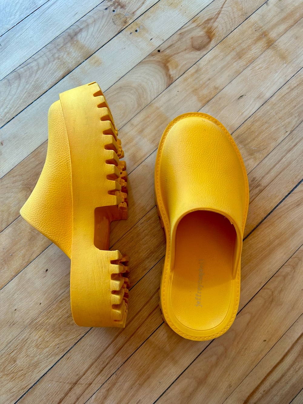 Chunky orange Jeffrey Campbell clogs